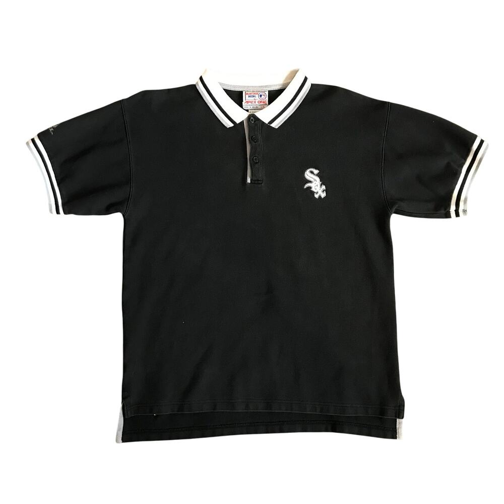 Vintage Apex One Chicago White Sox Polo Shirt Black MLB 90s Mens Large USA